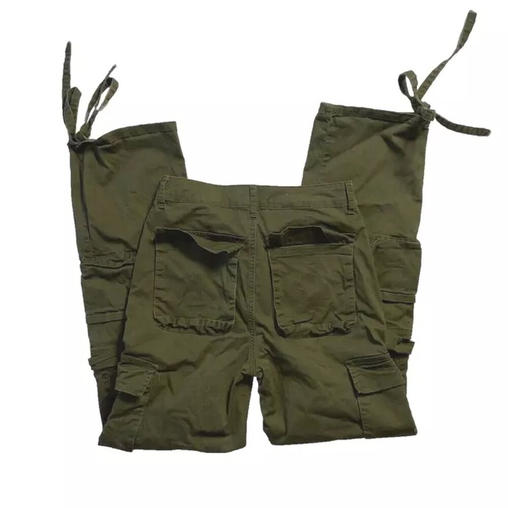 Gilipur Stretch Cargo Pants Womens Size Small Green Ankle Ties Casual Military